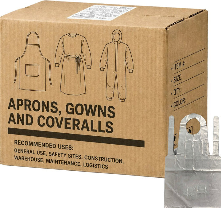 Carton of 500 Units White PE Apron Dispenser 1350x 810 .025