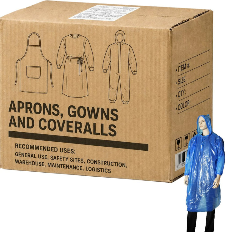Carton of 100 Units Disposable PE Poncho L/Sleeve Blue