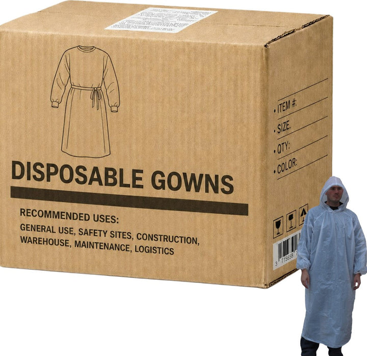 Carton of 100 Units Disposable PE Poncho L/Sleeve Opaque