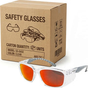 Carton of 120 Rayzr Red Mirror Clear Frame Safety Glasses Polarised Glare Reduction