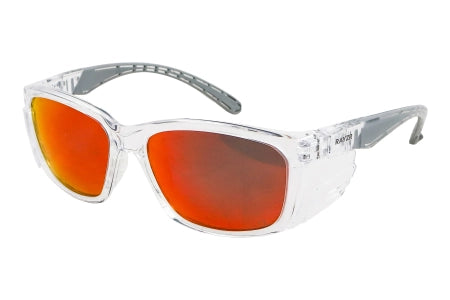 Carton of 120 Rayzr Red Mirror Clear Frame Safety Glasses Polarised Glare Reduction