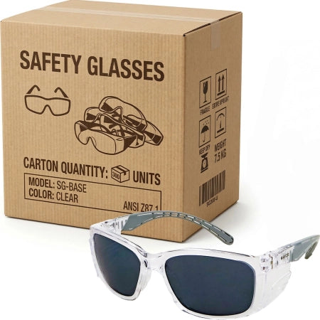 Carton of 120 Rayzr Clear Frame Smoke Safety Glasses UV Protection Clear Frame