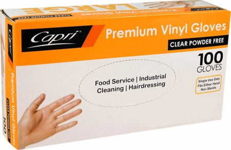 Capri Clear Powder Free Vinyl Gloves Box of 100