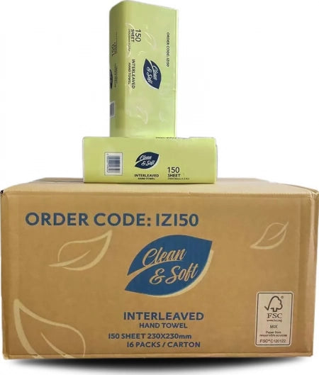 Carton of 12 Finesse Hand Paper Towel Interleaved IZ-150 23cm x 23cm - 150 Sheets/Pack (Entry Option)