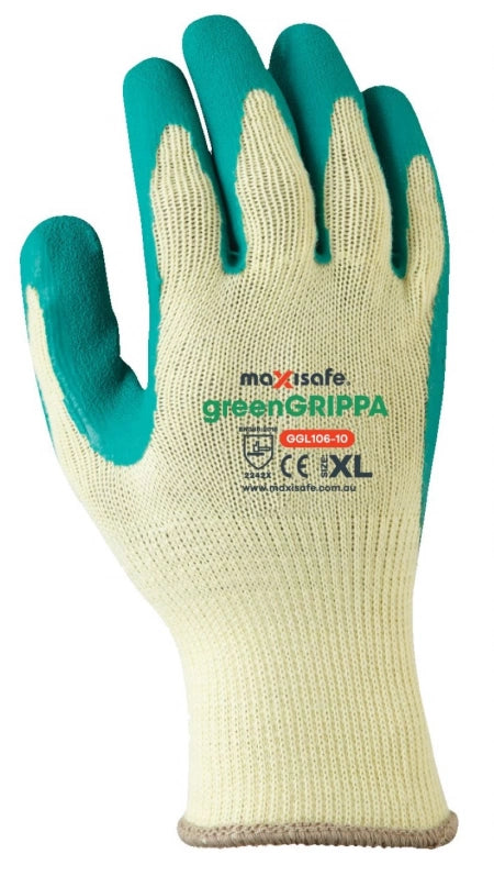 Maxisafe Green Grippa Knitted Poly Cotton Glove with Green Latex palm