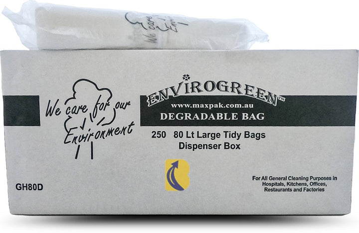 Carton of 250 80L MaxValu Envirogreen Degradable Tidy and Garbage Bag