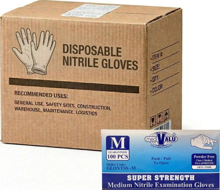 Carton of 1000 MediValu Super Strength Nitrile Gloves Powder Free Blue 5gm