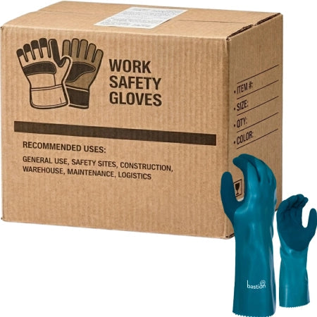 Carton of 72 Pairs Ravello Cut D Nitrile Chemical Resistant Gloves 350mm Green Sandy Nitrile Palm Coated Size 8