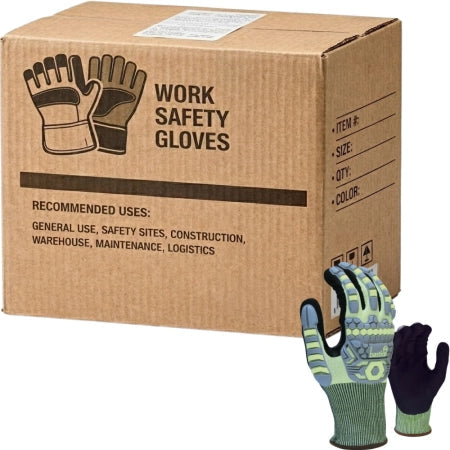 Carton of 60 Pairs Tavira Cut F TPR Impact Resistant HPPE Gloves 18G Sandy Foam Nitrile Palm Size 7