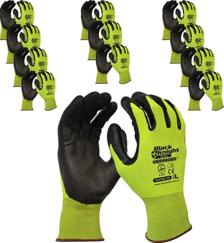 Carton of 120 Pairs Black Knight Gripmaster Hi-Vis Nitrile Coated Synthetic Gloves High Grip