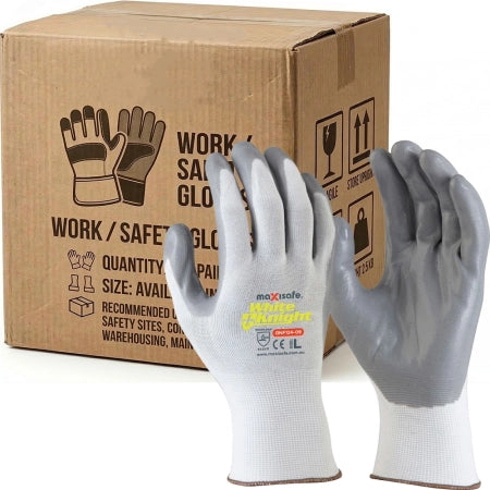 Carton of 120 White Knight Grey Synthetic Gloves Foam Nitrile Palm