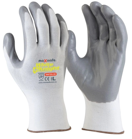 Carton of 120 White Knight Grey Synthetic Gloves Foam Nitrile Palm