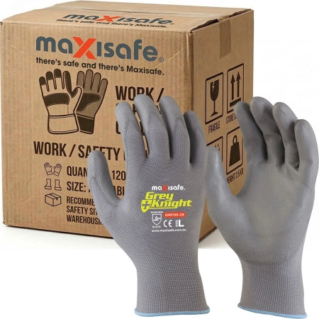 Carton of 120 Grey Knight Precision Grip PU Coated Nylon Gloves