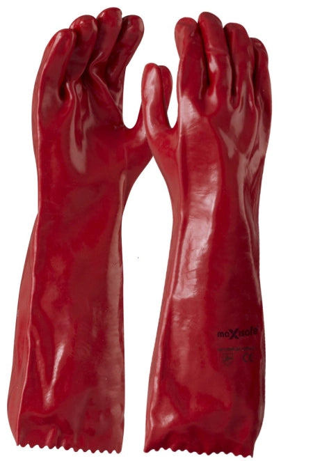 Carton of 60 Maxisafe Red PVC Gauntlet Gloves 45cm