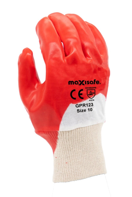 Maxisafe Red PVC single dipped - Knit Wrist