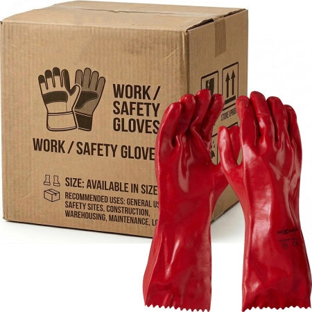Carton of 60 Maxisafe Red PVC Gauntlet Gloves 35cm