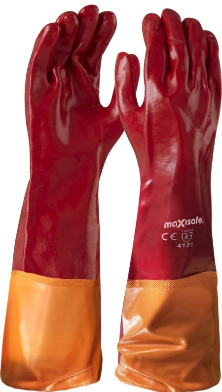 Maxisafe Red PVC Gauntlet 60cm Chemical Resistant Safety Gloves GPR230