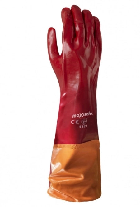 Maxisafe Red PVC Gauntlet 60cm Chemical Resistant Safety Gloves GPR230
