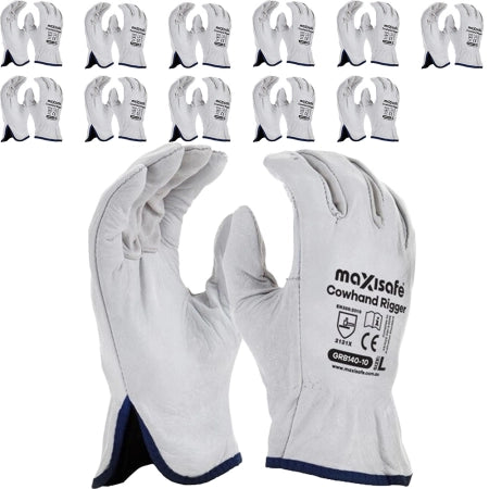 Carton of 120 Pairs Maxisafe Full Grain Leather Rigger Gloves Carded