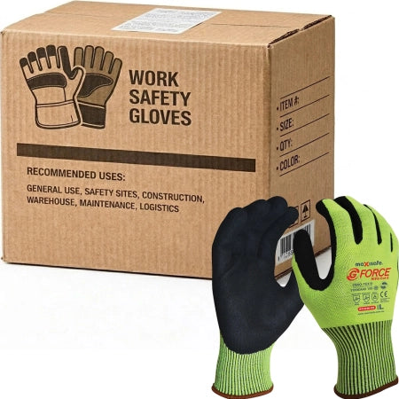 Carton of 120 Pairs G-Force Hi-Vis Cut Resistant Gloves Level D Nitrile