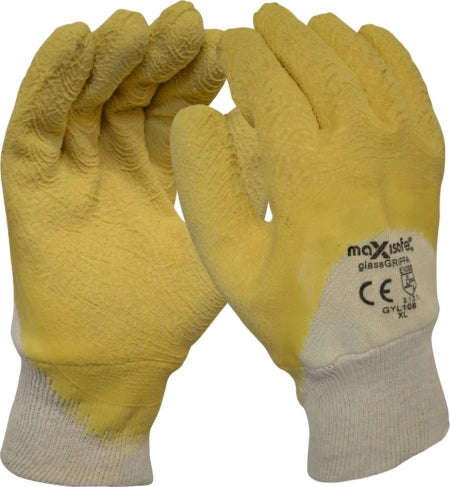 Maxisafe Premium Yellow Latex Coated Glass Gripper Glove - Large