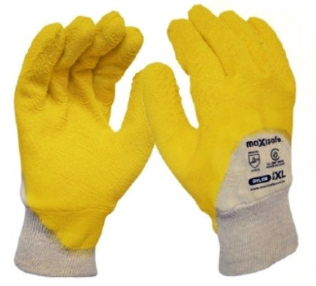 Carton of 120 Pairs Maxisafe Premium Yellow Latex Coated Glass Gripper Gloves