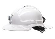 Carton of 10 Packs Maxisafe White Broadbrim Hard Hat with Metal Miners Bracket and Ratchet Harness