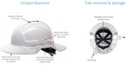 Carton of 10 Packs Maxisafe White Broadbrim Hard Hat with Metal Miners Bracket and Ratchet Harness