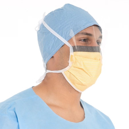 HALYARD FLUIDSHIELD* Level 3 Surgical Mask with Wraparound SPLASHGUARD* Visor, Pleat-Style with Ties, Orange (25 Masks/Box)
