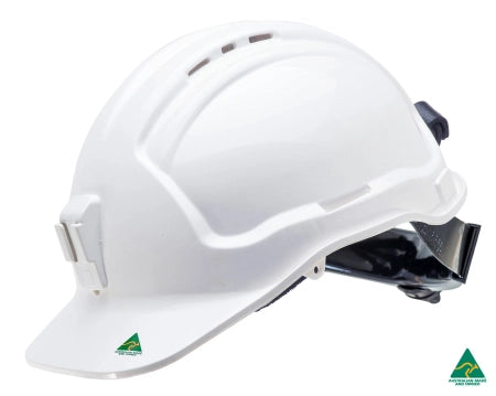 Maxisafe Tuffgard Vented Hard Hat with Ratchet Harness and poly lamp bracket