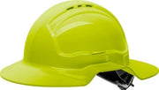 Carton of 10 Packs Maxisafe Fluro Yellow Broad Brim Vented Hard Hat Ratchet Hi-Vis Head Protection