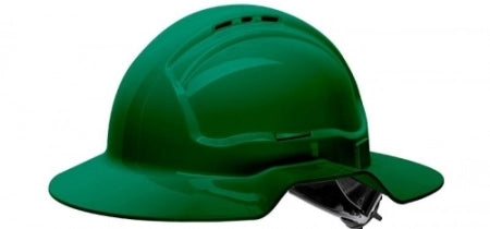 Carton of 10 Packs Maxisafe Green Broad Brim Vented Hard Hat Ratchet Ventilated Head Protection