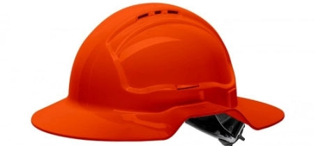 Carton of 10 Bastion Orange Broad Brim Vented Hard Hat Ratchet Hi-Vis Head Protection