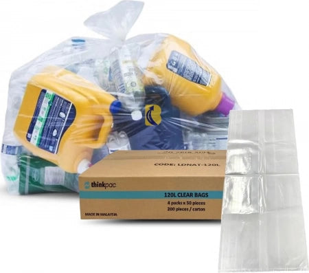 Carton of 200 120L Clear Bin Liners - 32 Micron LDPE (Super Strength)
