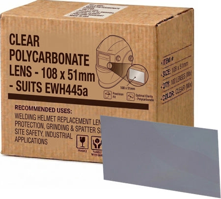 Carton of 100 Packs Maxisafe Clear Polycarbonate Lens 108x51mm Fits EWH445A