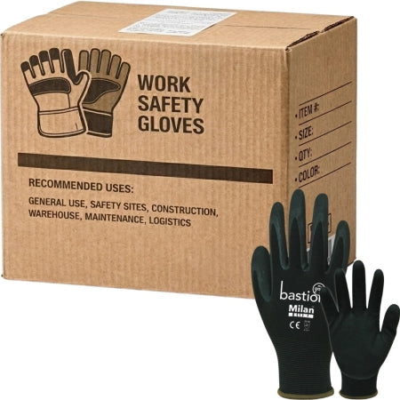 Carton of 120 Pairs Milan Black Nylon Gloves 13G Sandy Foam Nitrile Palm Coated Size 7