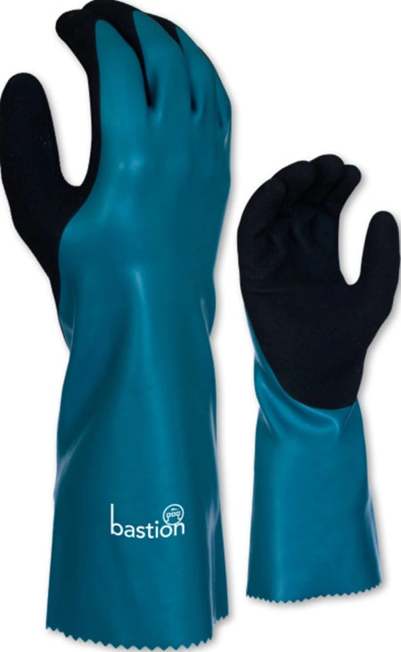 Pack of 12 Bastion Rapallo Cut A Nitrile Chemical Resistant Gloves 350mm Black Sandy Nitrile Palm Coating - Medium (Size 8)