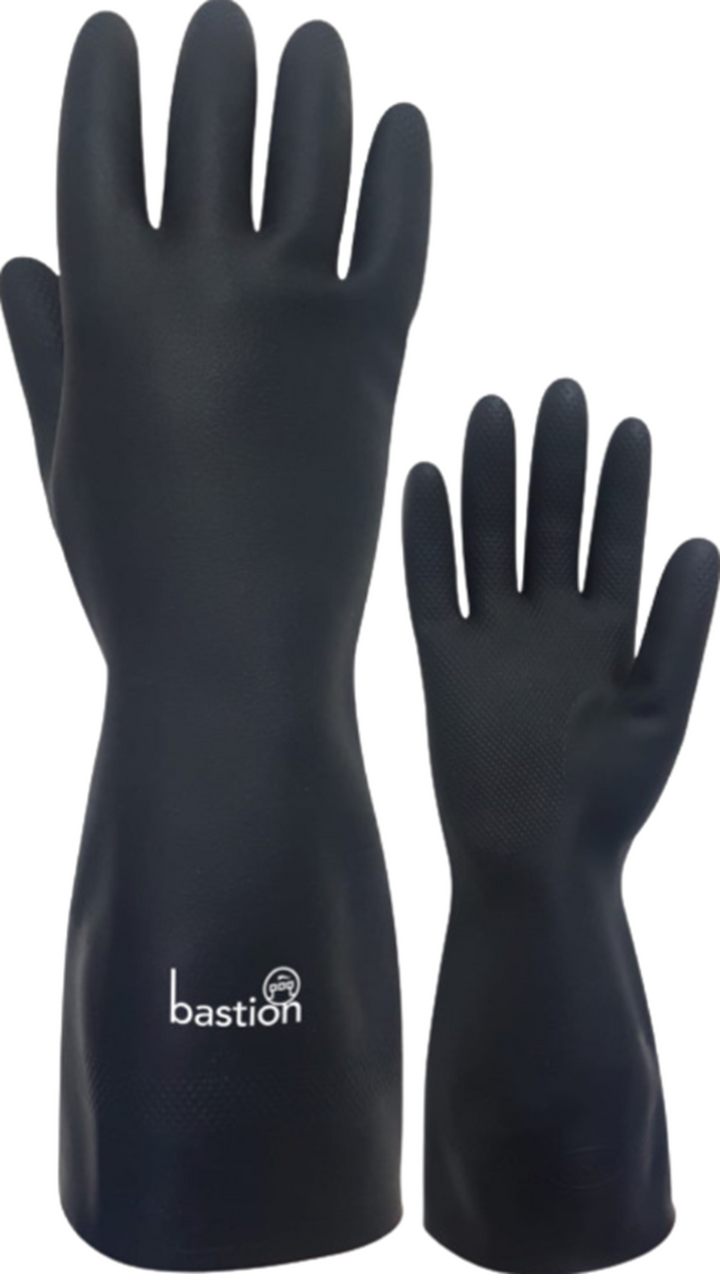 Pack of 12 Bastion Black Neoprene 330mm Flocklined Gloves - Large (Size 9)