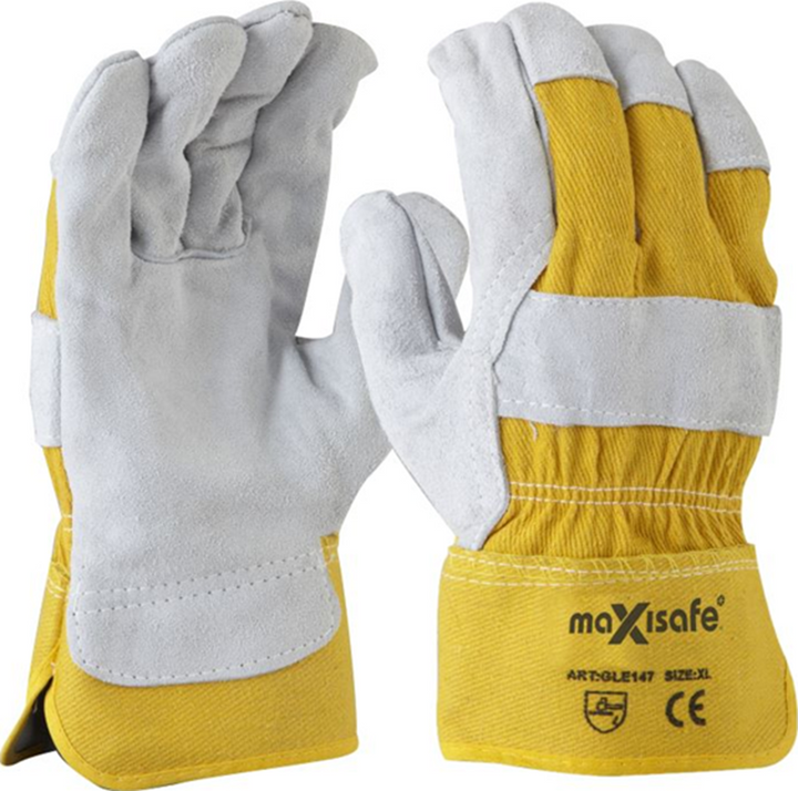 Maxisafe Grey Split palm Yellow Cotton Back Glove Carded