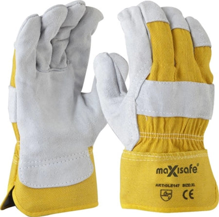 Maxisafe Grey Split palm Yellow Cotton Back Glove Carded