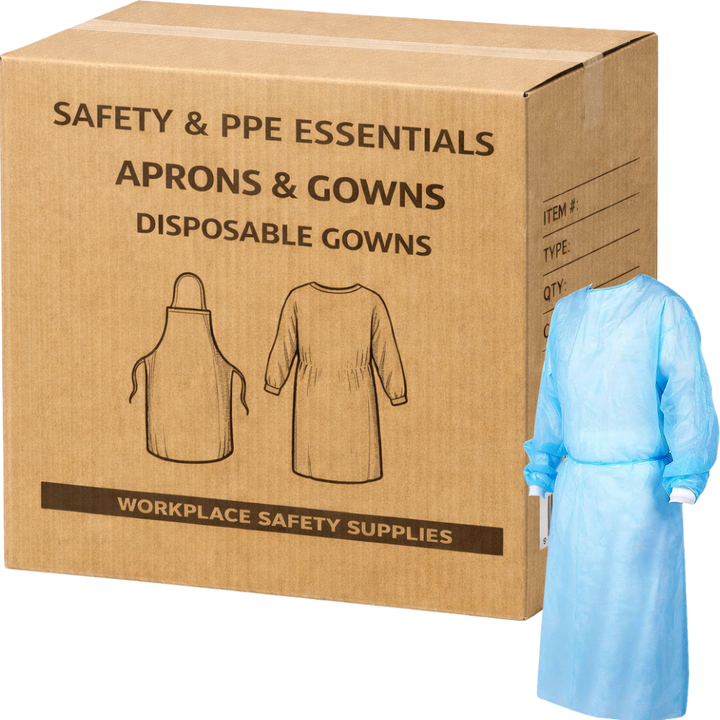 Carton of 100 MasterMed Clinical Blue Isolation Medical Gowns Knitted Cuff & Tie Back Level 1 TGA Approved