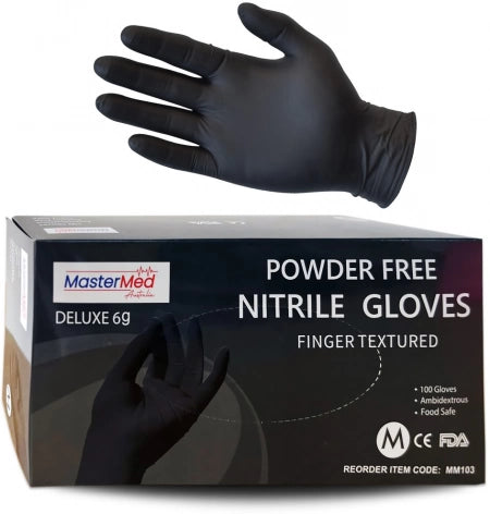 Carton of 1000 MasterMed Medium Nitrile Black Heavy Duty Powder Free Gloves 6g - X