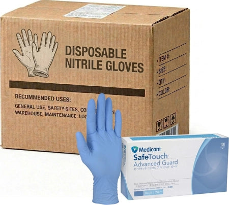 Carton of 1000 Medicom SafeTouch Advanced Guard Nitrile Gloves 5.5g Powder Free Blue 5g - Extra
