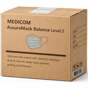Carton of 10 Medicom AssureMask Balance Procedure Earloop Blue Face Masks, Level 2
