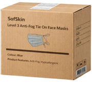 Carton of 6 SofSkin Level 3 Anti-Fog Tie On Face Masks - Blue