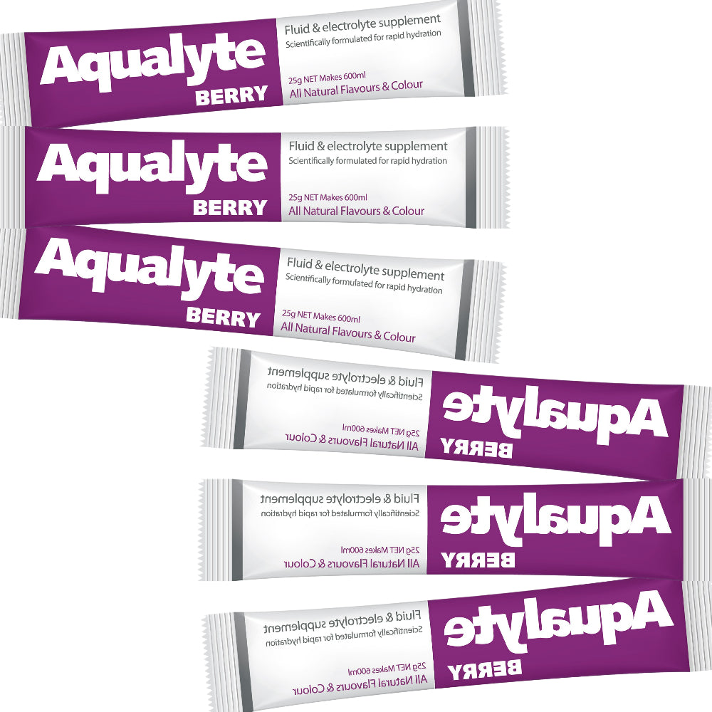Box of 50 Maxisafe Aqualyte Electrolyte Powder Berry Flavoured Sachets 25g