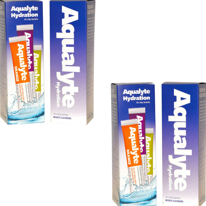 Box of 10 Maxisafe Aqualyte Electrolyte Powder Mixed Flavour Sachets 25g