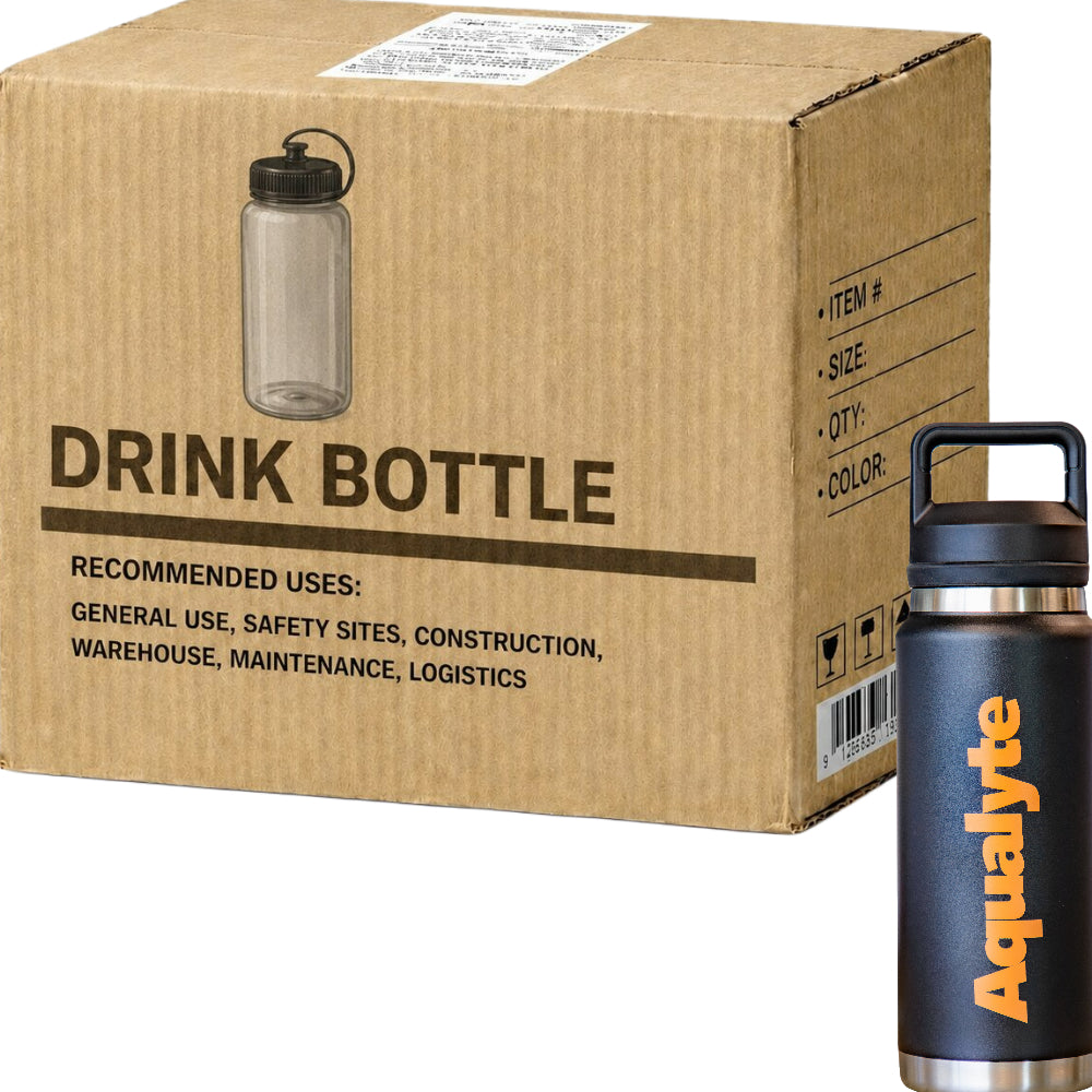 Carton of 5 Aqualyte Black Stainless Steel Drink Bottle 800ml