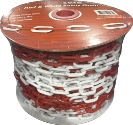 Maxisafe Red & White Safety Chain - 40m Roll