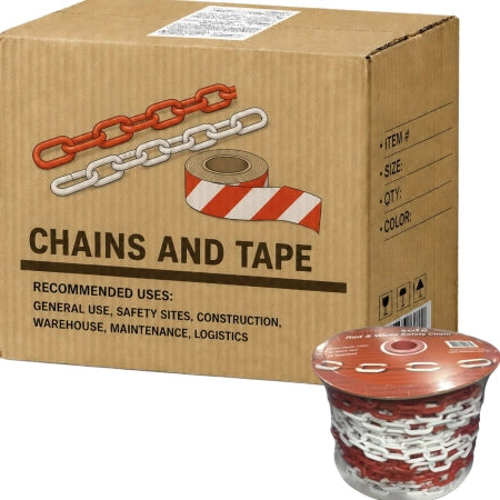 Carton of 8 Red and White Safety Chain Roll 40m